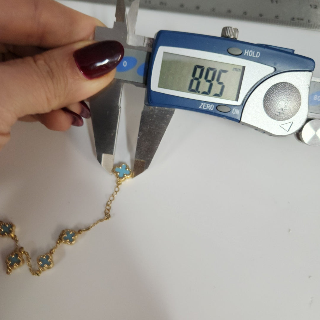 14k Yellow Gold Fashion Blue Flowers Bracelet 7.5"