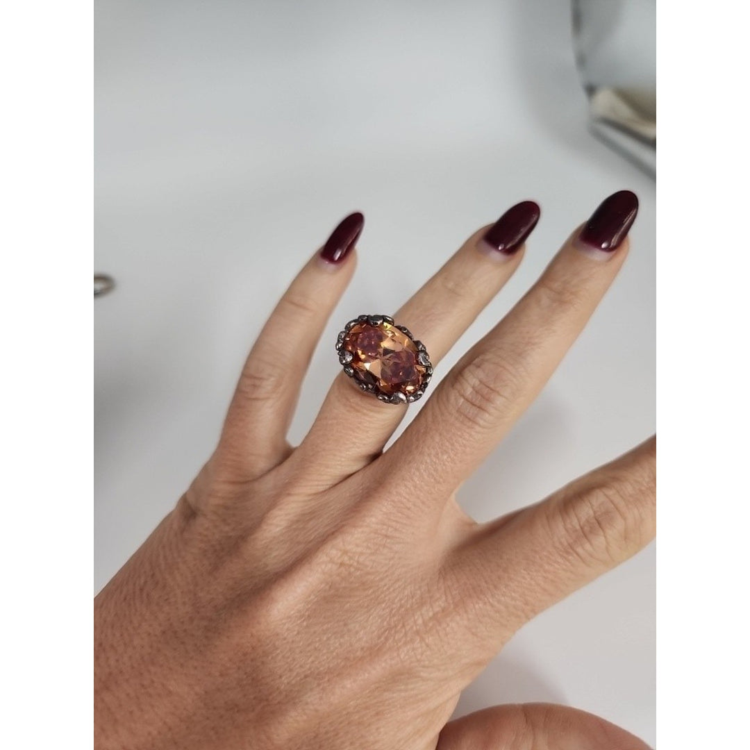 Antique Style Sterling Silver Ring Featuring A Brilliant Natural Golden Citrine