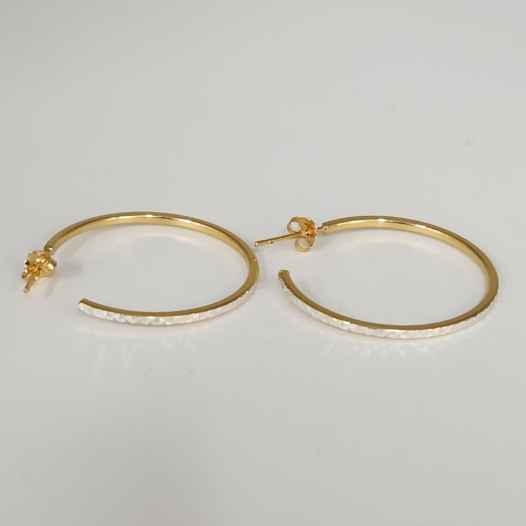 Elegant 925 Sterling Silver & Gold Tone Diamond Cut Hoop Earrings