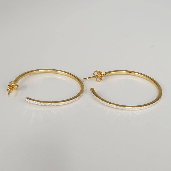 Elegant 925 Sterling Silver & Gold Tone Diamond Cut Hoop Earrings