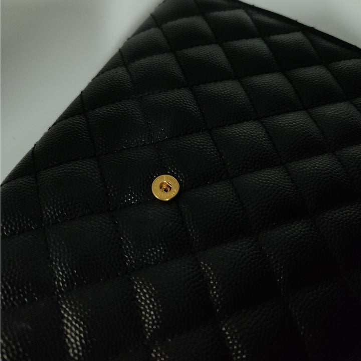 Saint Lauren YSL Black Quilted Envelope Wallet /Crossbody Bag W/ Gold Hardware