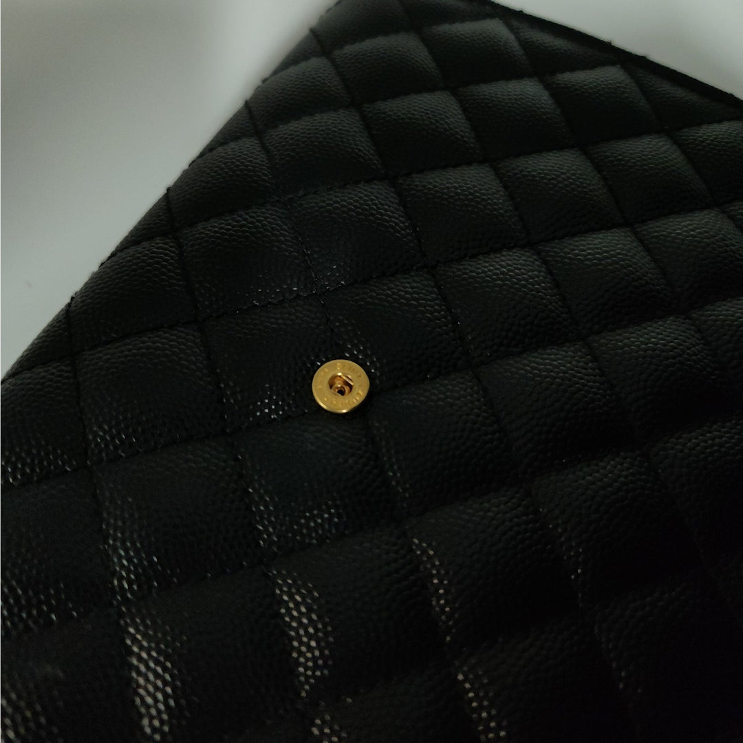 Saint Lauren YSL Black Quilted Envelope Wallet /Crossbody Bag W/ Gold Hardware