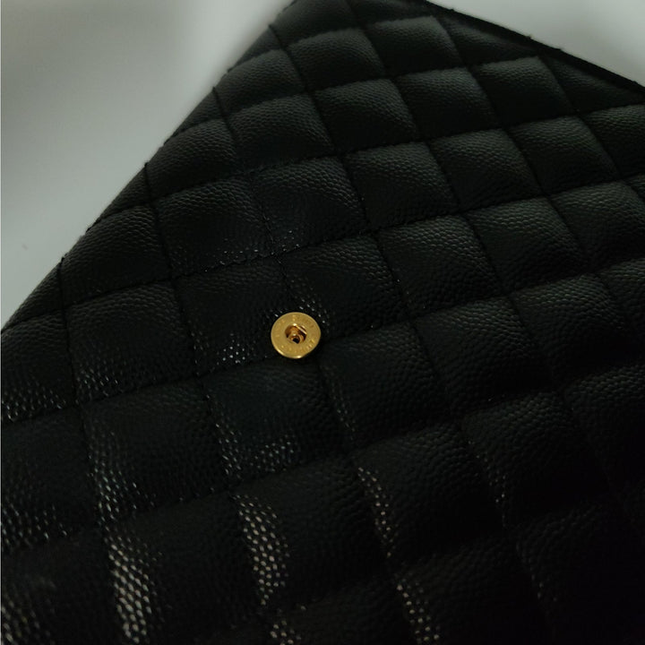 Saint Lauren YSL Black Quilted Envelope Wallet /Crossbody Bag W/ Gold Hardware