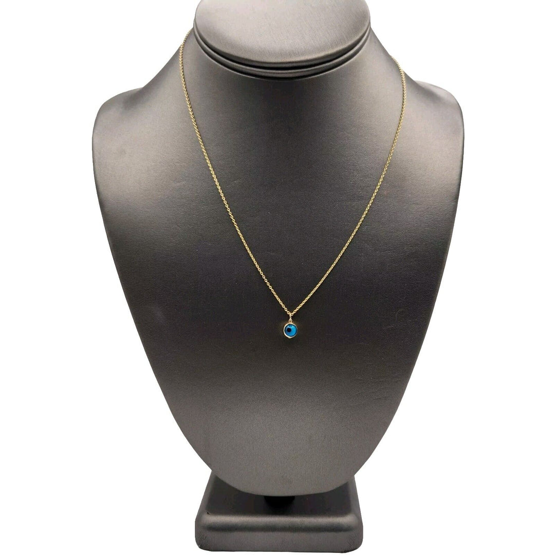 14k Yellow Gold Blue Evil Eye Luck Charm Pendant & Necklace 18"