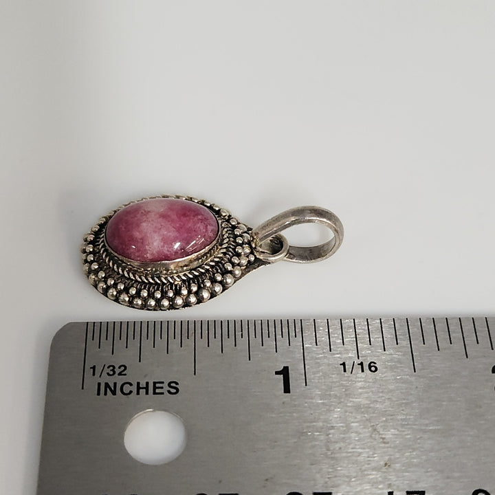 Vintage 925 Sterling Silver Dyed Pink Quartz Cabochon Pendant