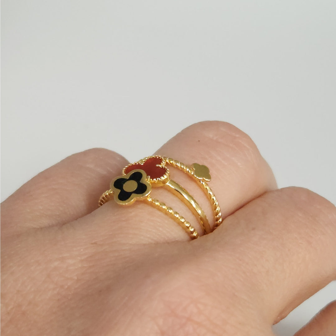 925 Sterling Silver Gold -Tone Clover Stackable Ring Set  size 7