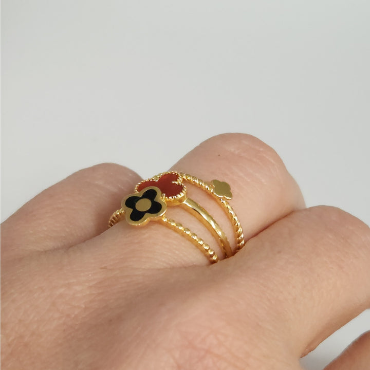 925 Sterling Silver Gold -Tone Clover Stackable Ring Set  size 7