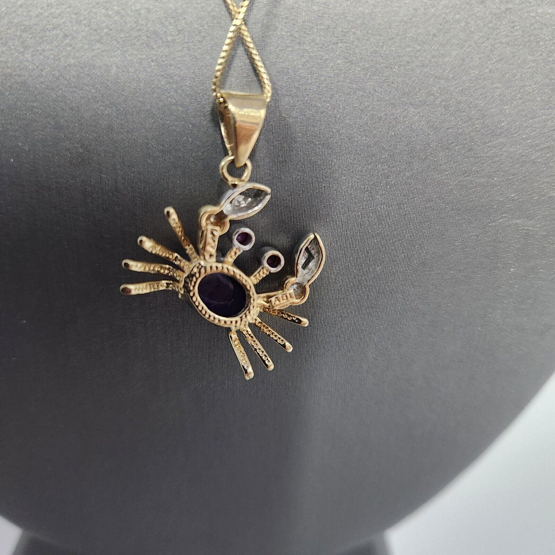 10k Cool Yellow - White Gold Colored Crab Pendant & Necklace 18"