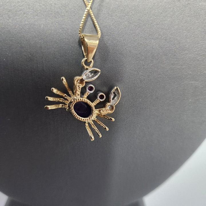10k Cool Yellow - White Gold Colored Crab Pendant & Necklace 18"