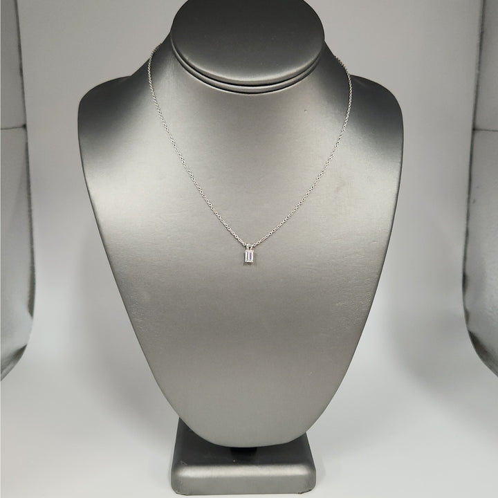 Platinum 0.77 CT Emerald-Cut Diamond Solitaire Pendant Necklace 16"