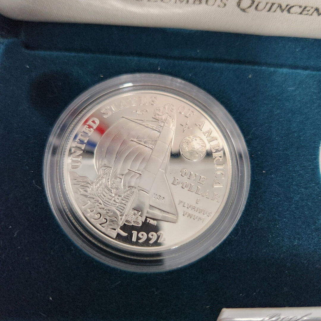 1992 Columbus Quincentenary Proof US Mint Silver Dollar BU Coin With Box