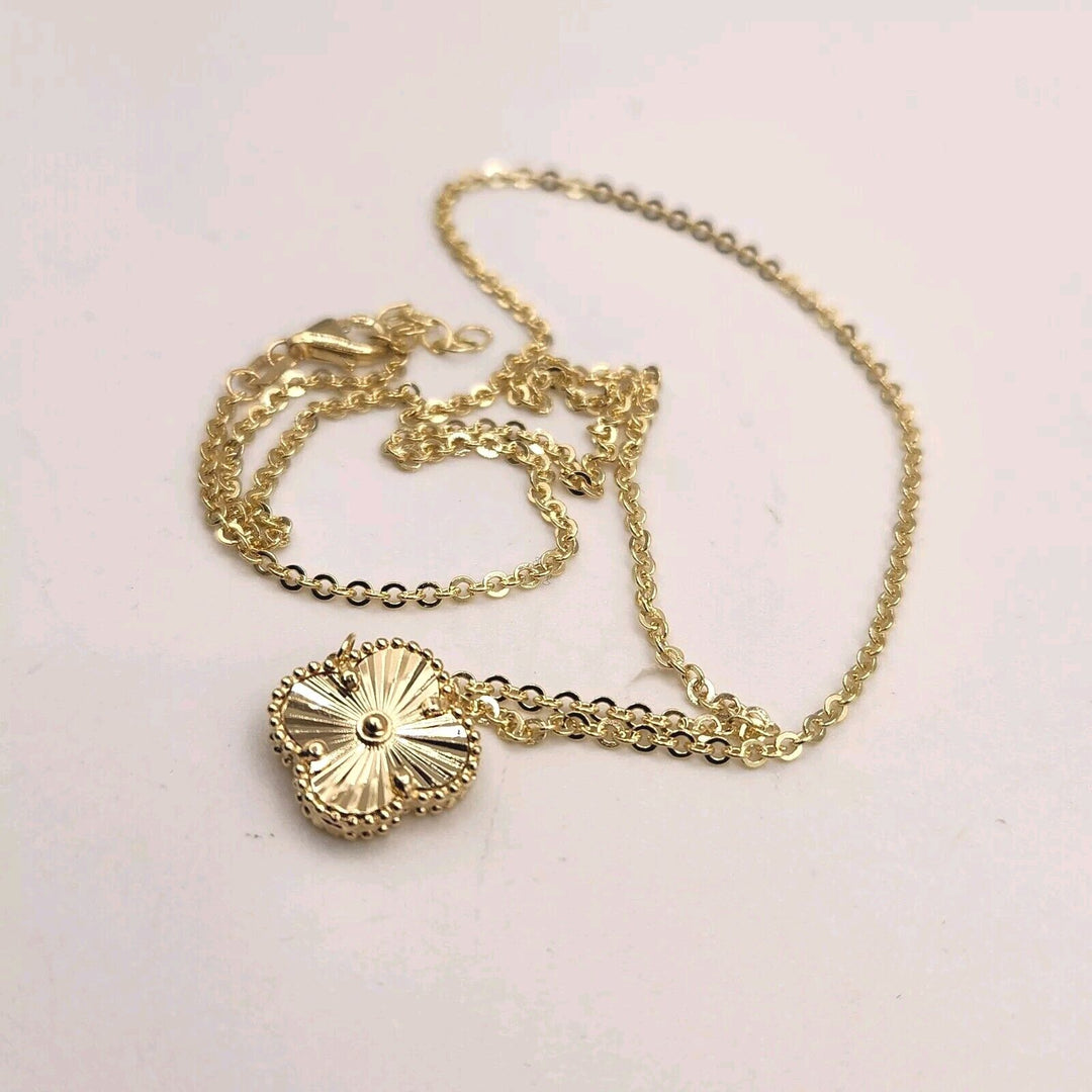 Fancy 14k Yellow Gold All Gold Flower Pendant Necklace 18"