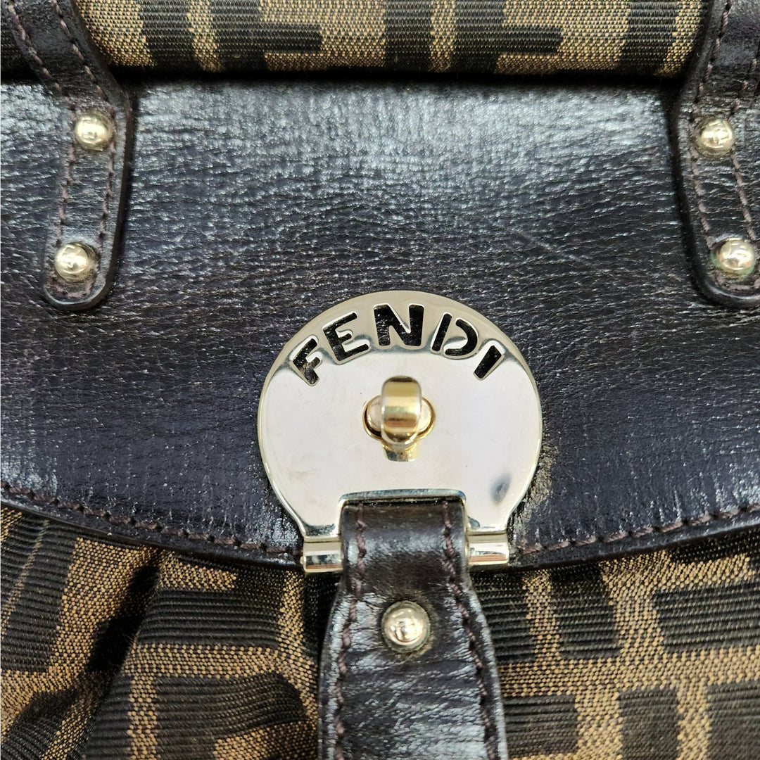Vintage Fendi Zucca Monogram Top Handle HandBag With Gold Tone Turn Lock