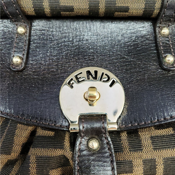 Vintage Fendi Zucca Monogram Top Handle HandBag With Gold Tone Turn Lock