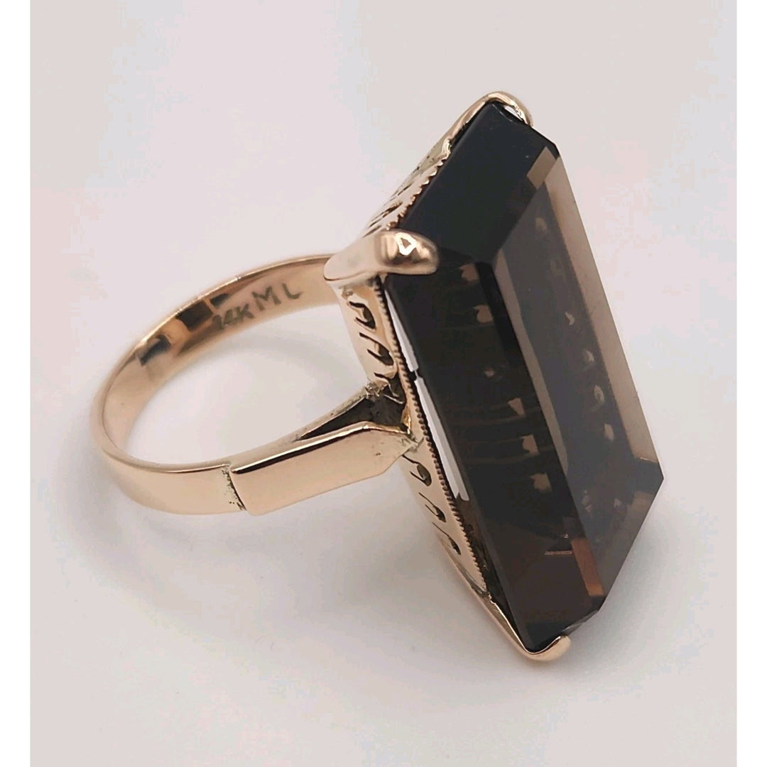 14k Yellow Gold Natural Smoky Quartz Ring Size 7