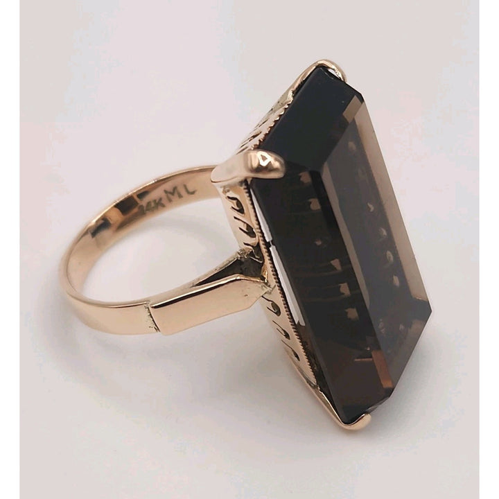 14k Yellow Gold Natural Smoky Quartz Ring Size 7