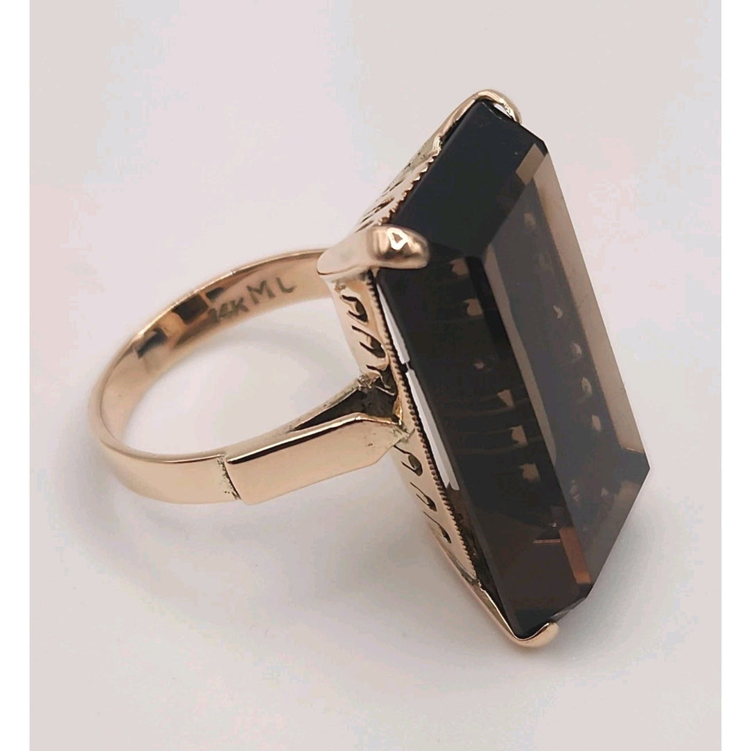 14k Yellow Gold Natural Smoky Quartz Ring Size 7