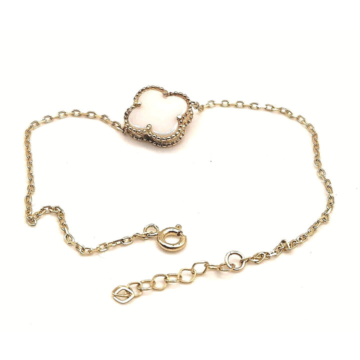 14k Yellow Gold double Face Mother Of Pearl Chain Bracelet 8"