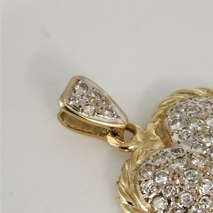 Elegant  Solid 14k Yellow Gold Natural Diamonds Pave Heart Pendant