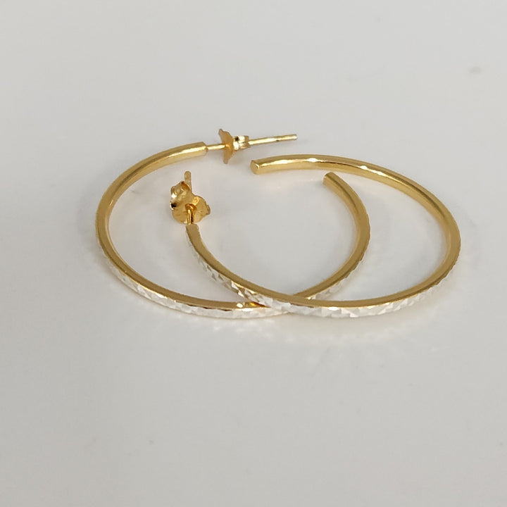 Elegant 925 Sterling Silver & Gold Tone Diamond Cut Hoop Earrings