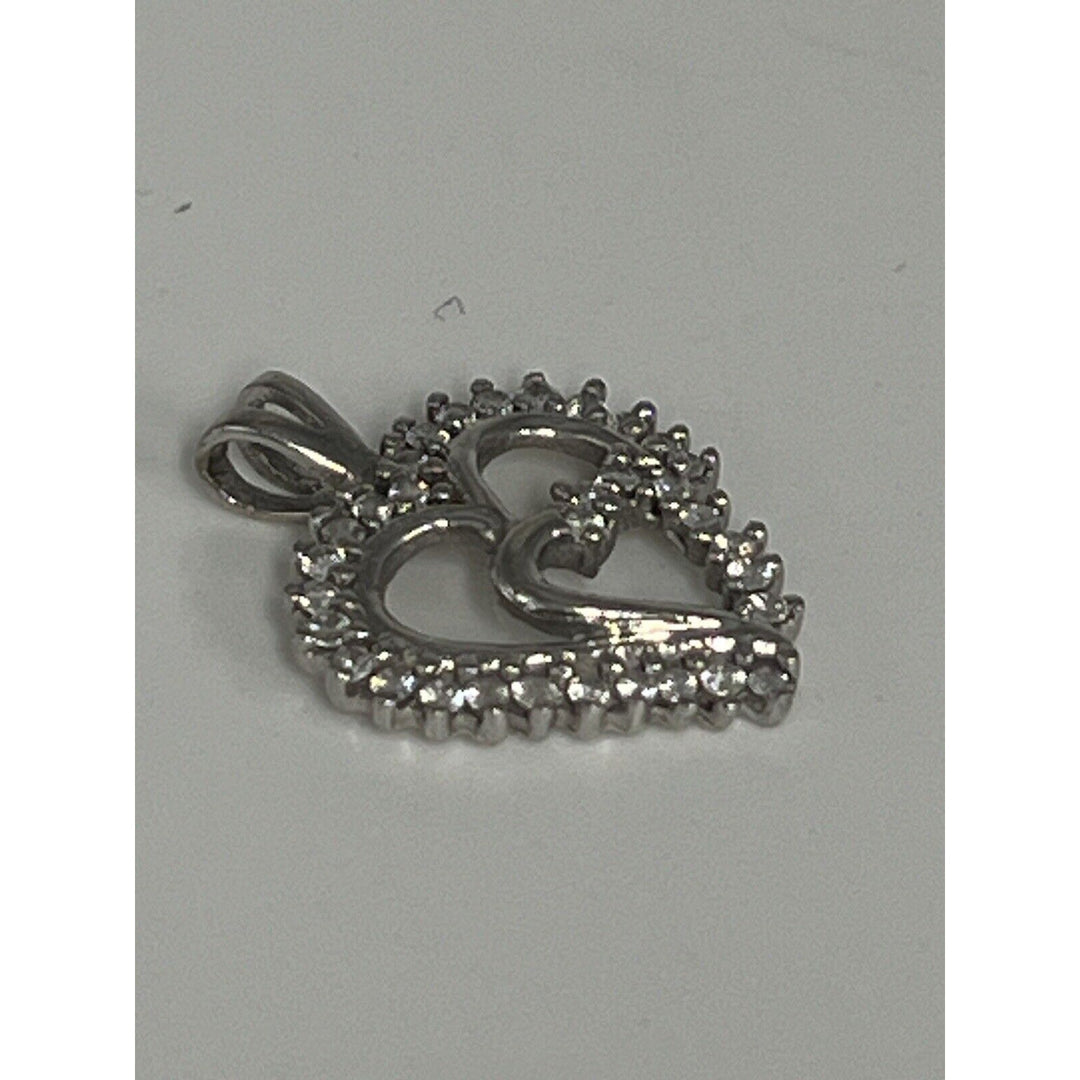 10k White Gold Double Heart Pendant