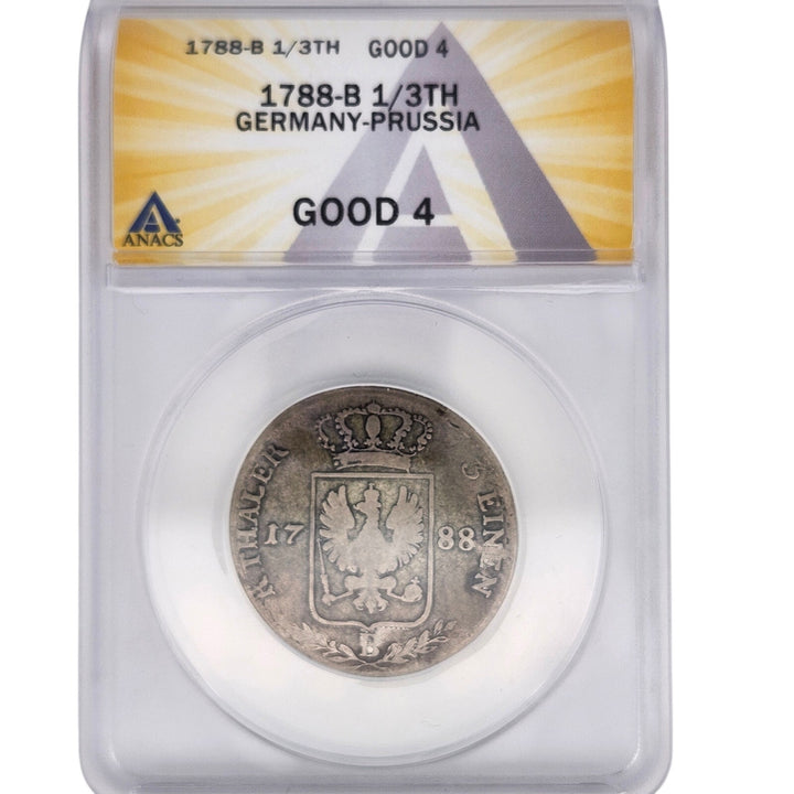 1788-B Germany Prussia 1/3 Thaler Silver Coin ANACS G4 Good 4 Friedrich Wilhelm