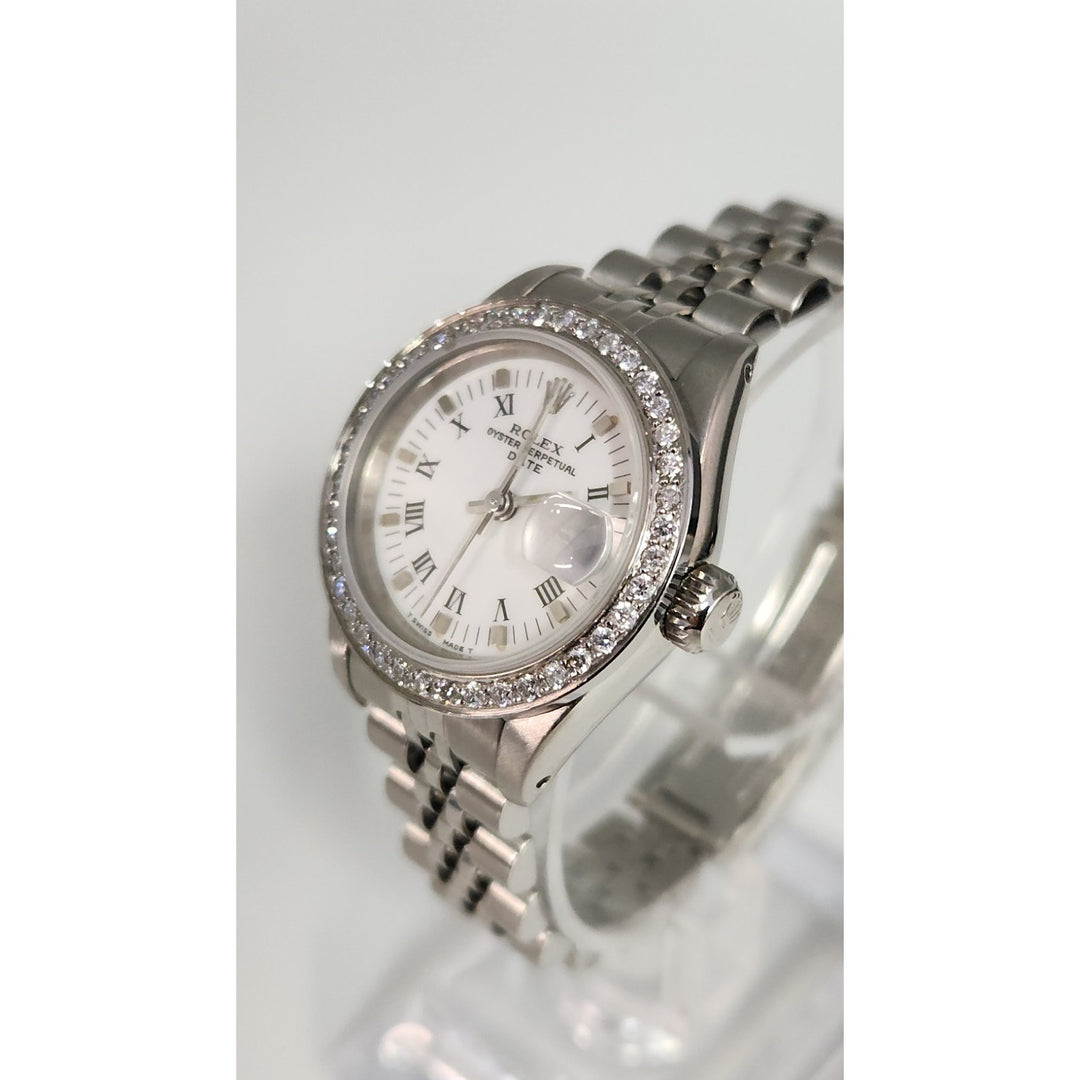 Rolex 26MM Watch Oyster Perpetual Date 69160 Aftermarket Lab Diamonds Bezel