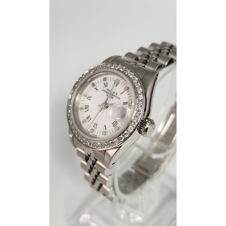 Rolex 26MM Watch Oyster Perpetual Date 69160 Aftermarket Lab Diamonds Bezel
