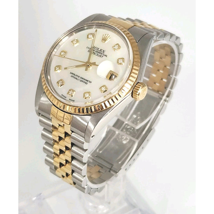 36MM Rolex Date Just Two Tones 18k Yellow Gold Stainless Steel Watch Ref 16013