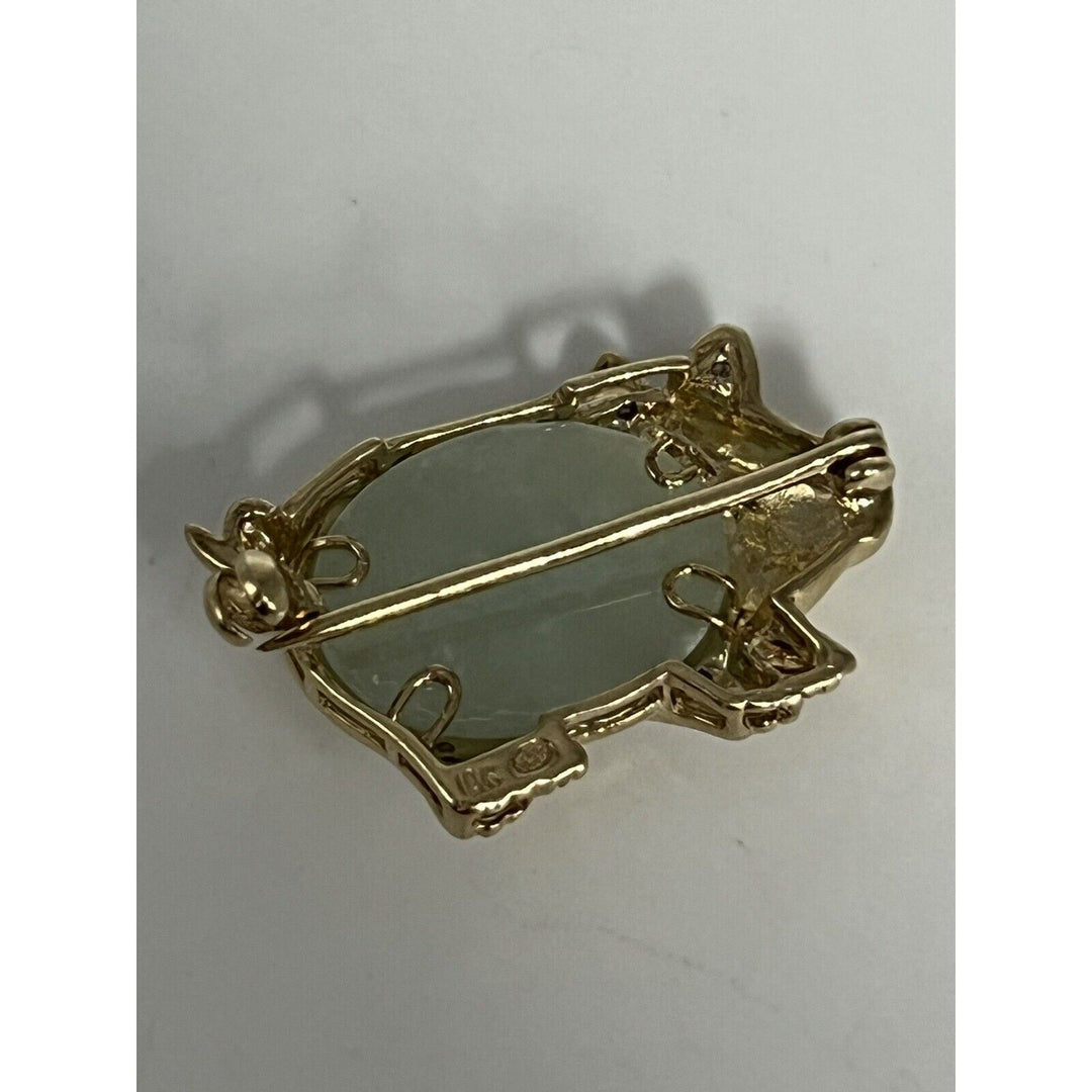 10k Yellow Gold Jade & Diamond Pig Brooch pin And Pendant