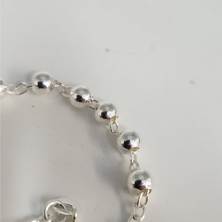925 Sterling Silver Rosary Bead Cross Bracelet 7.5"