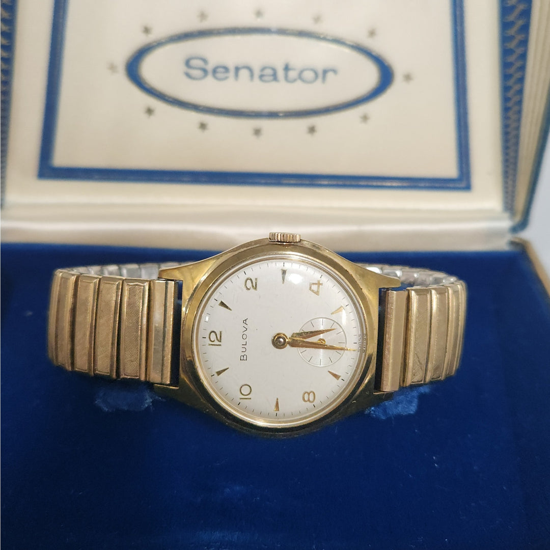 Vintage Bulova senator manual wind watch with small seconds and original box