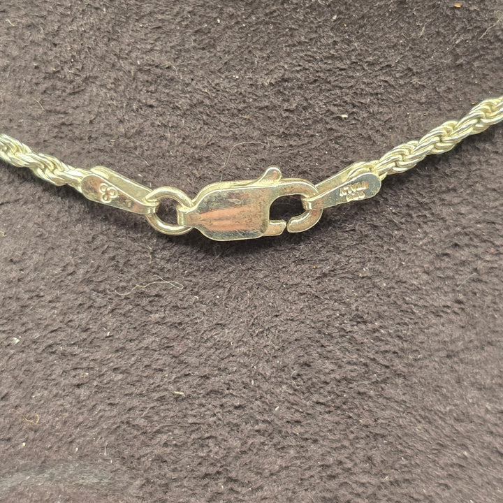 925 Sterling Silver Rope Chain Pendant Necklace 18" 14.8g Square Stone