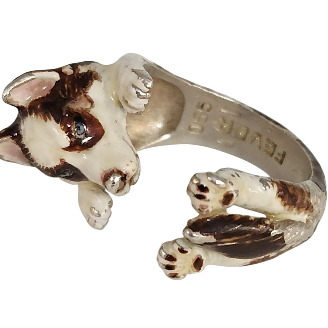 Dog  FEVER 925 Sterling Silver Enamel Dog Hug Wrap Ring