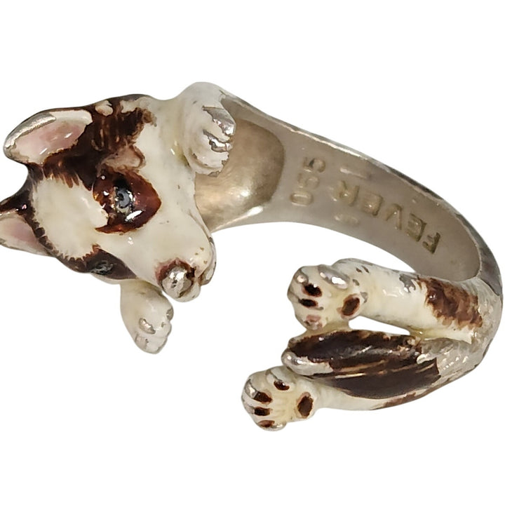 Dog  FEVER 925 Sterling Silver Enamel Dog Hug Wrap Ring