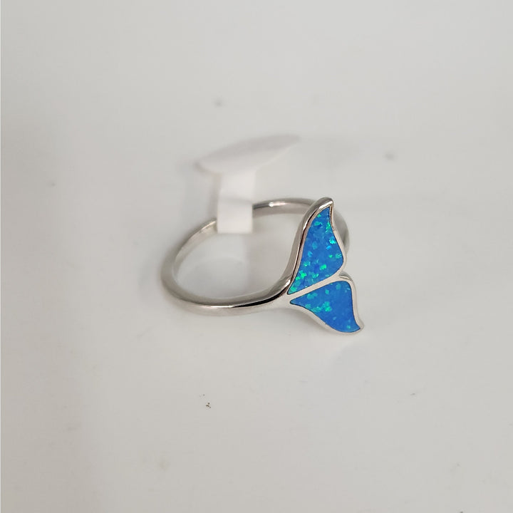 925 Sterling Silver Blue Opal whale Tail Ring size 8