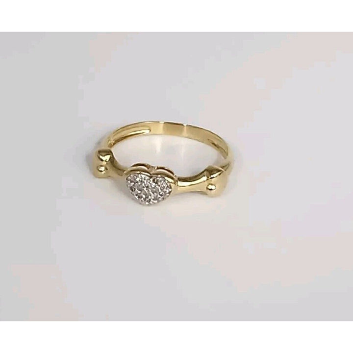 18k Yellow Gold Diamond Heart Ring Size 6.75