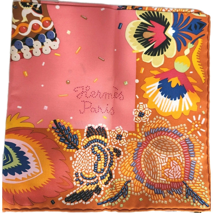 New Hermes Silk Scarf 90cm 100% Silk HG/Orange Cuit/Rose B