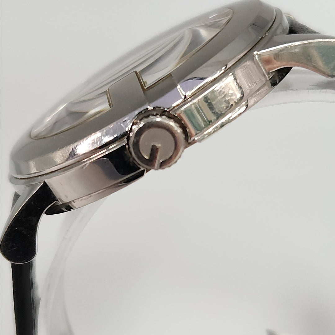 Gucci 101M  Day -Date Watch Black Dial Swiss Made Stainless Steel Leather Strap
