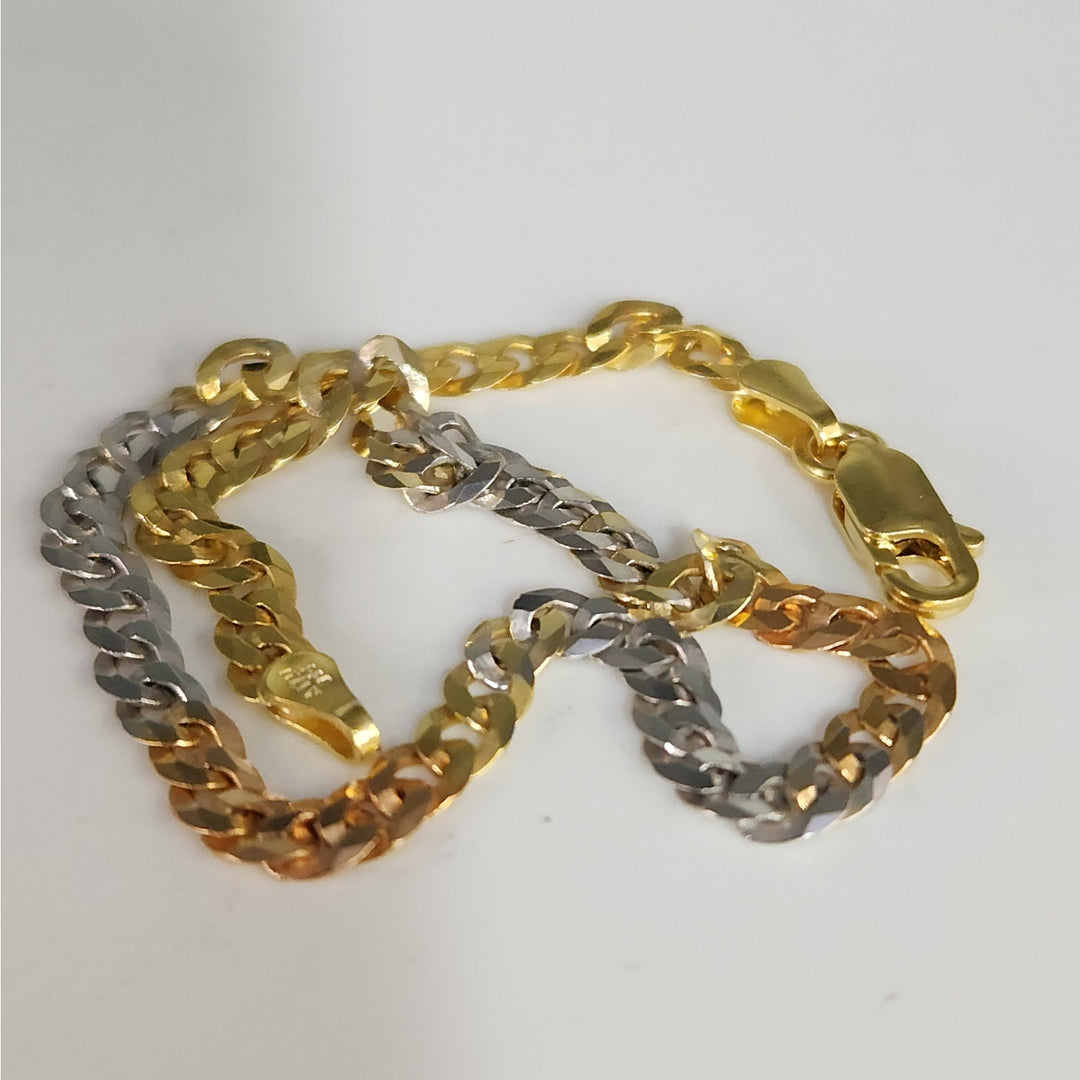 925 sterling silver Tri-color diamond cut link bracelet 7.5"