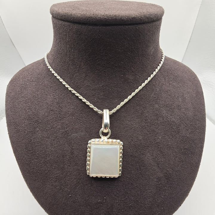 925 Sterling Silver Rope Chain Pendant Necklace 18" 14.8g Square Stone