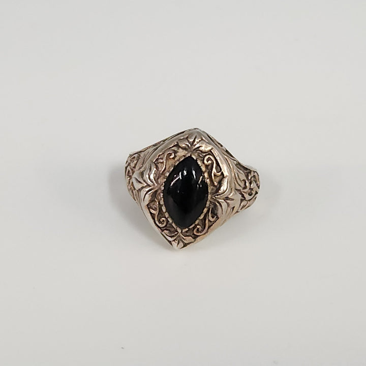 Antique 925 Sterling Silver Natural Onyx Ring Size 6.75