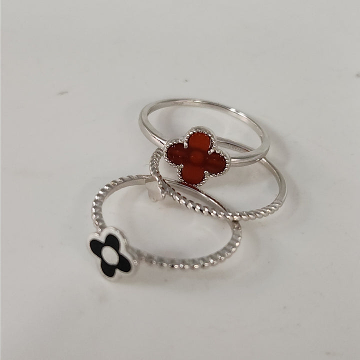 925 Sterling Silver Triple Layer Clover Ring set size 8