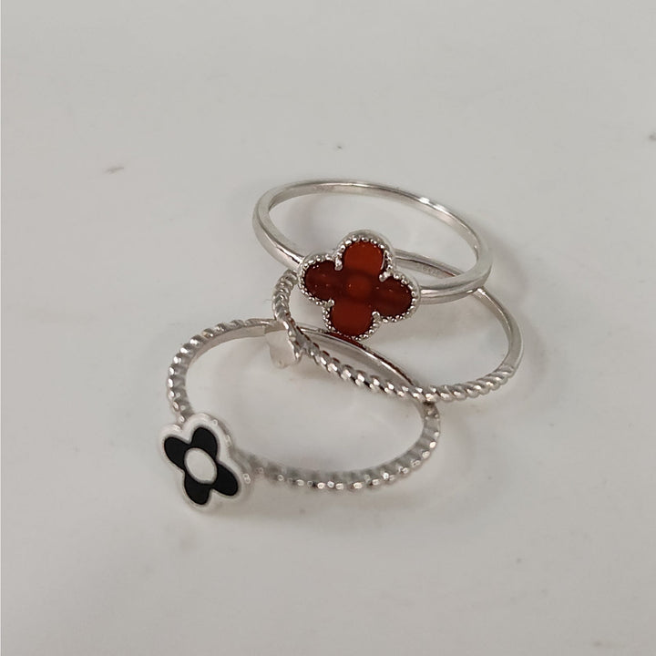 925 Sterling Silver Triple Layer Clover Ring set size 8