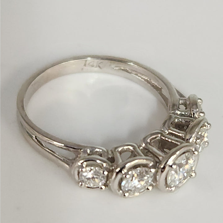 14k White Gold Diamond Five Stone Ring Size 6