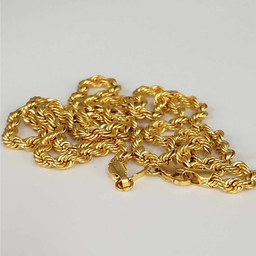 Beautiful 21k Yellow Gold Rope Chain Necklace 22"