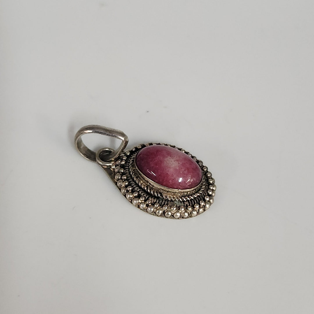 Vintage 925 Sterling Silver Dyed Pink Quartz Cabochon Pendant
