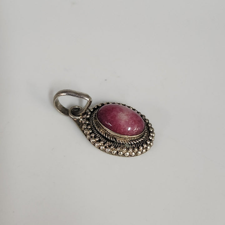 Vintage 925 Sterling Silver Dyed Pink Quartz Cabochon Pendant