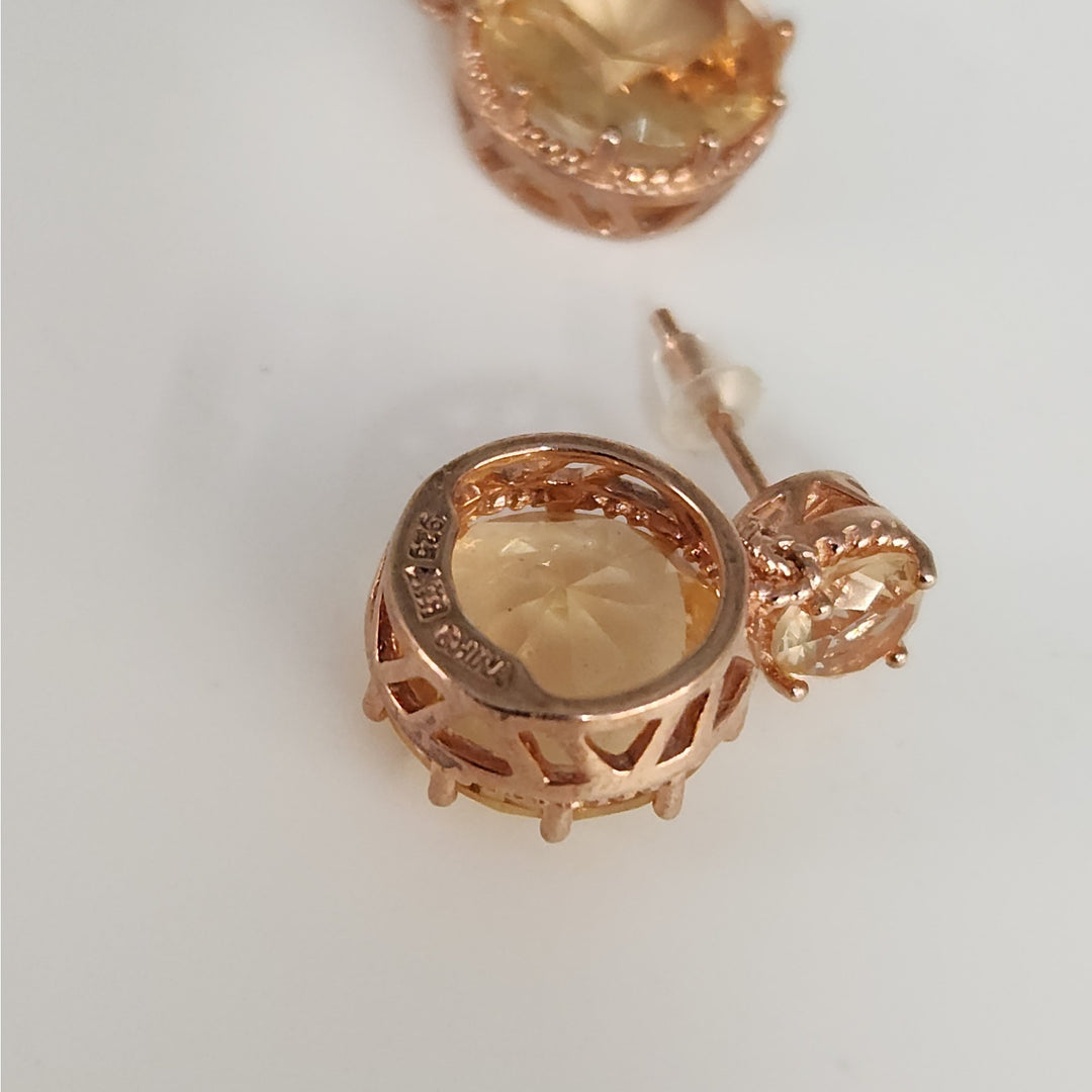 925 Sterling Silver Golden Champagne Crystal Drop Dangle Earrings
