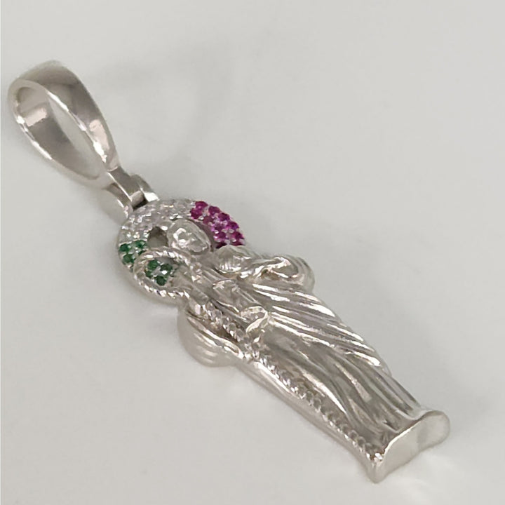 925 Sterling Silver Saint Pendant with Multicolor stones